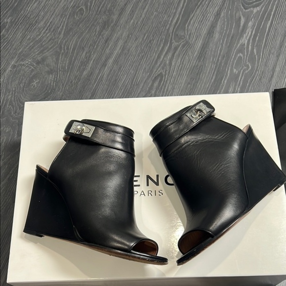 Givenchy Black Leather Wedge Sandals